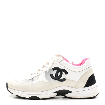 Chanel Calfskin Fabric Sneakers 39 White Silver Fluo Pink 1 of 9