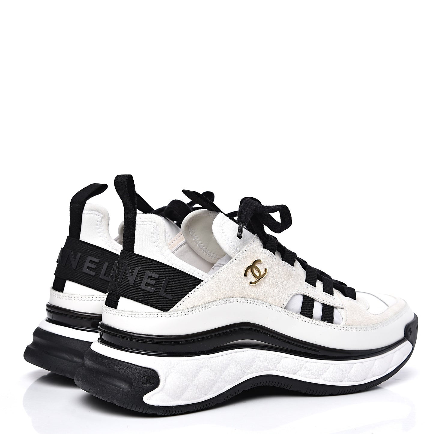 Fabric Calfskin Suede CC Sneakers 37.5 White Black