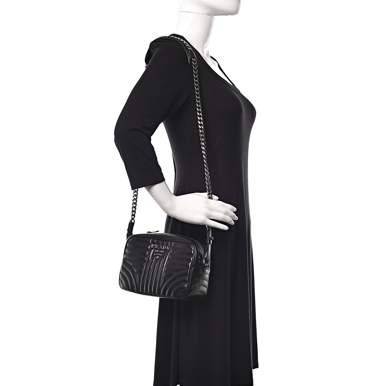 Prada Soft Calfskin Diagramme Crossbody Bag Black 2 of 8