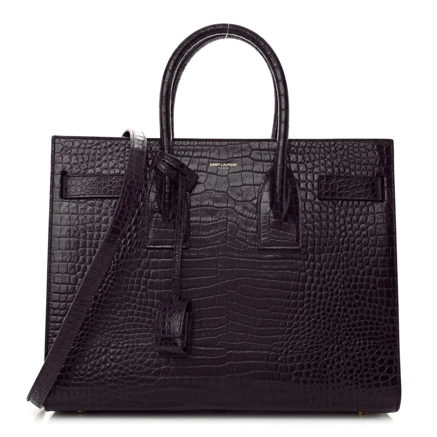 Calfskin Crocodile Embossed Small Sac de Jour Prune