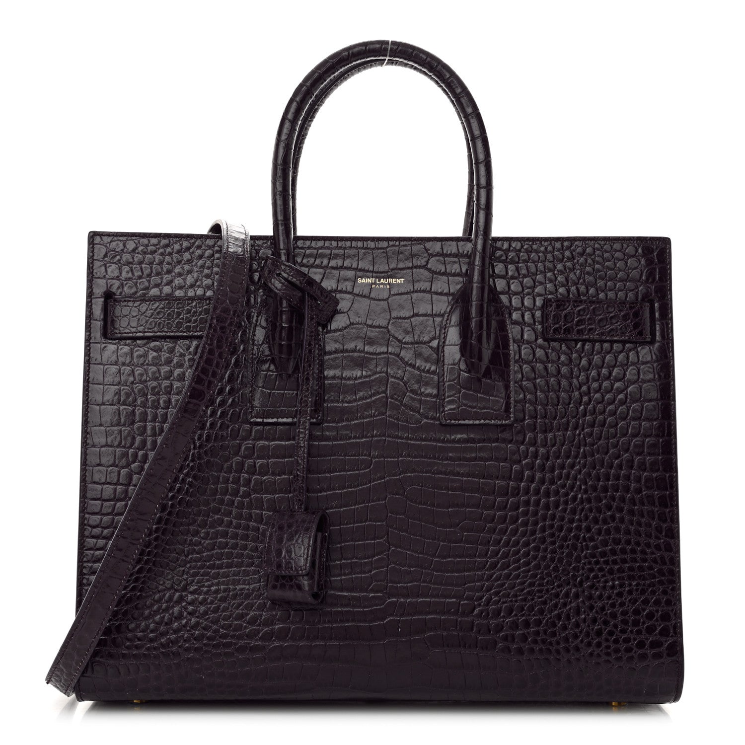 Saint Laurent Calfskin Crocodile Embossed Small Sac de Jour Prune 1 of 12