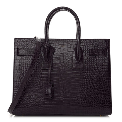 Saint Laurent Calfskin Crocodile Embossed Small Sac de Jour Prune 1 of 12