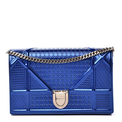 Christian Dior Metallic Patent Micro-Cannage Diorama Wallet on Chain Pouch Mirror Blue 1 of 7