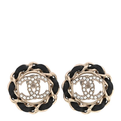 Chanel Crystal Lambskin Chain CC Stud Earrings Black Gold 1 of 5