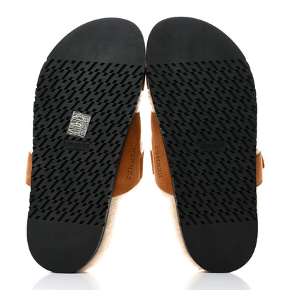 Hermes Suede Goatskin Woolskin Womens Chypre Sandals 38 Brun Fume Ecru 5 of 9