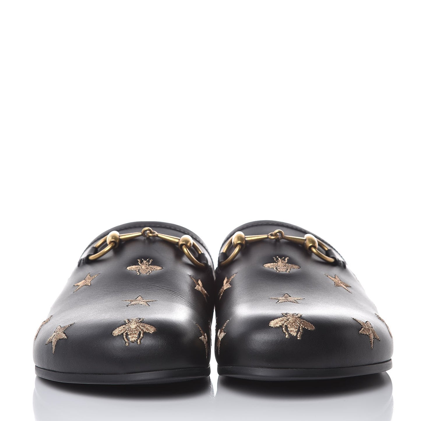Calfskin Bee Star Embroidered Mens Horsebit River Slippers 8 Black