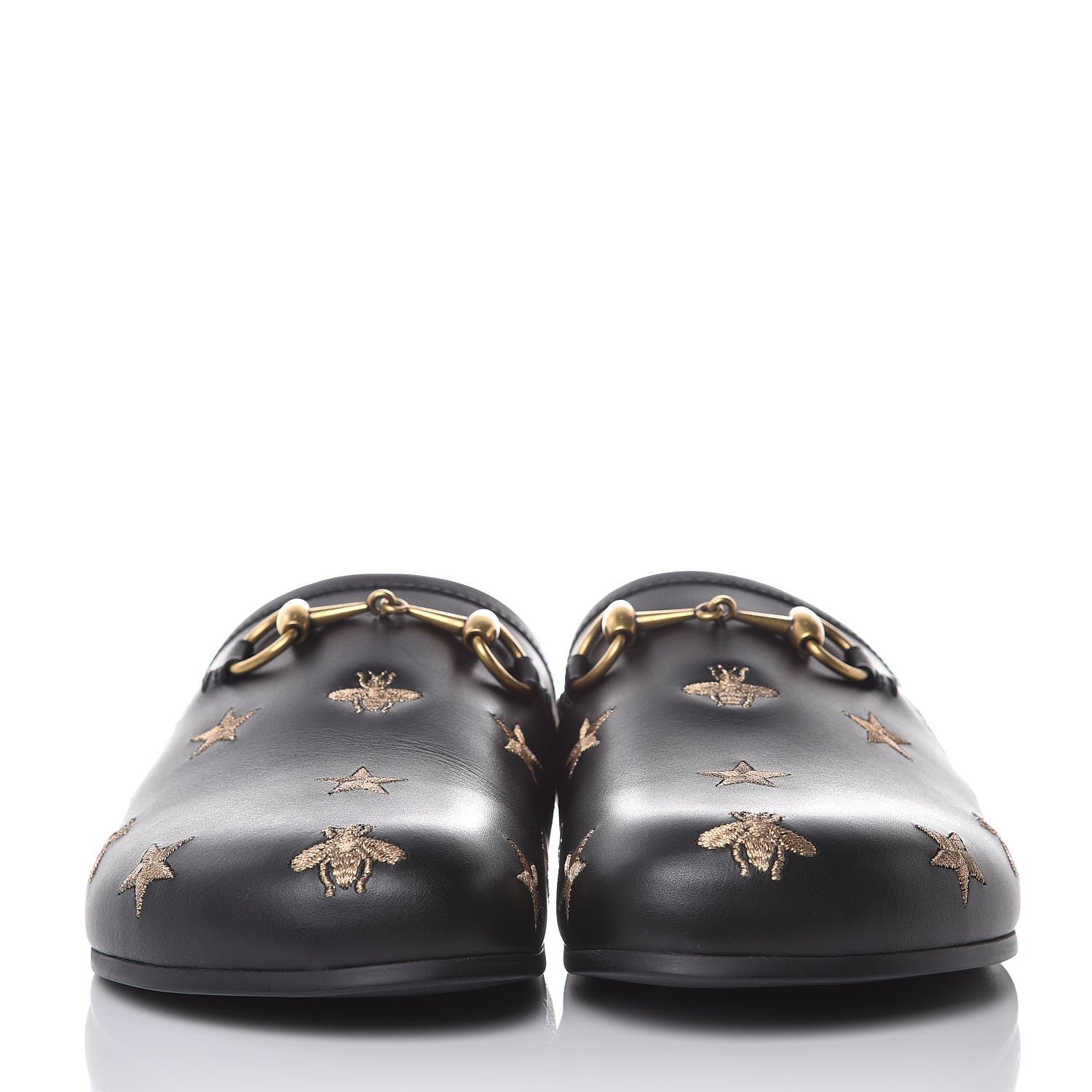 Gucci Calfskin Bee Star Embroidered Mens Horsebit River Slippers 8 Black 2 of 9