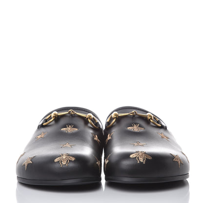 Gucci Calfskin Bee Star Embroidered Mens Horsebit River Slippers 8 Black 2 of 9