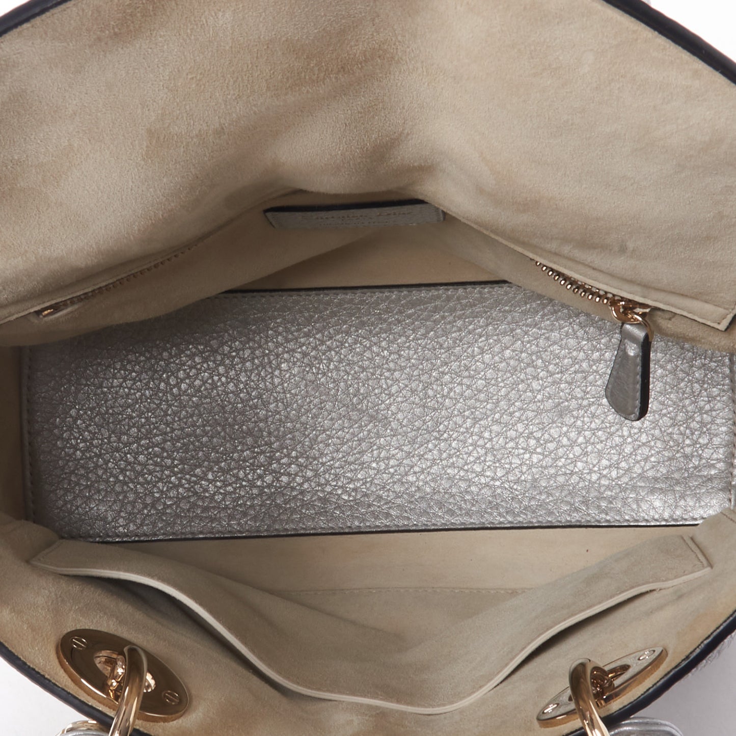 Metallic Grained Calfskin Cannage Medium Supple Lady Dior Silver