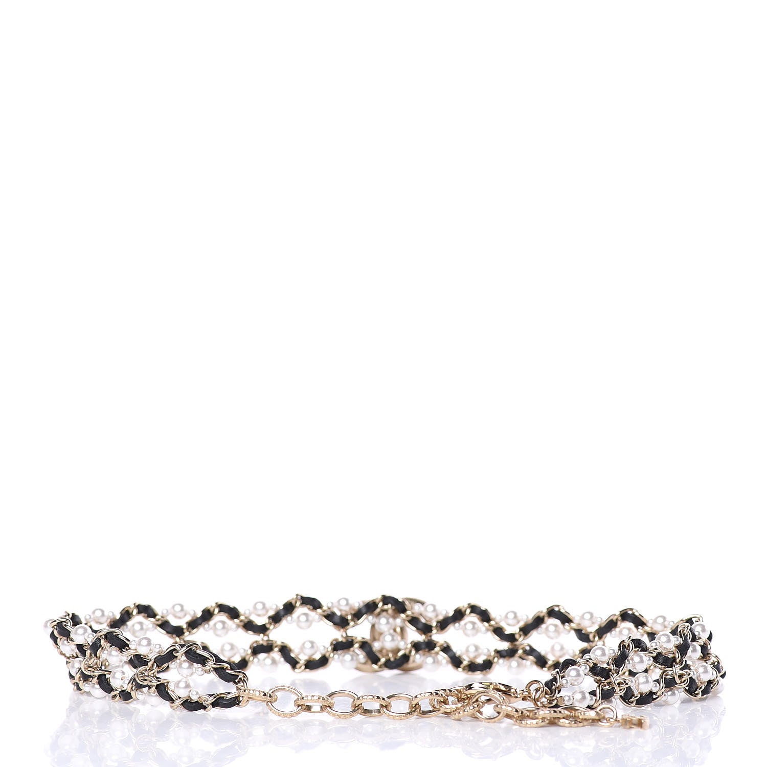 Chanel Pearl Lambskin CC Chain Twist Choker Necklace Black Gold 3 of 4