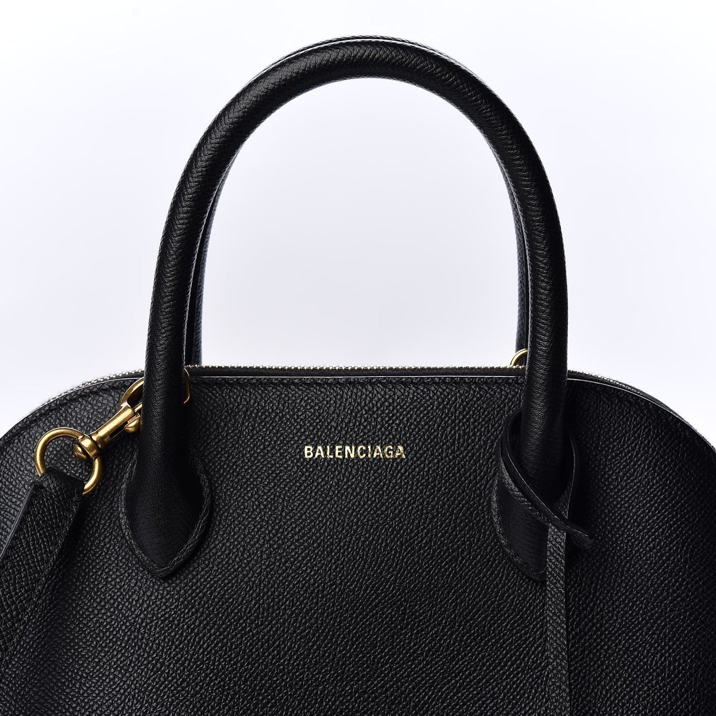 Signature Grained Calfskin Logo S Ville Top Handle Bag Black