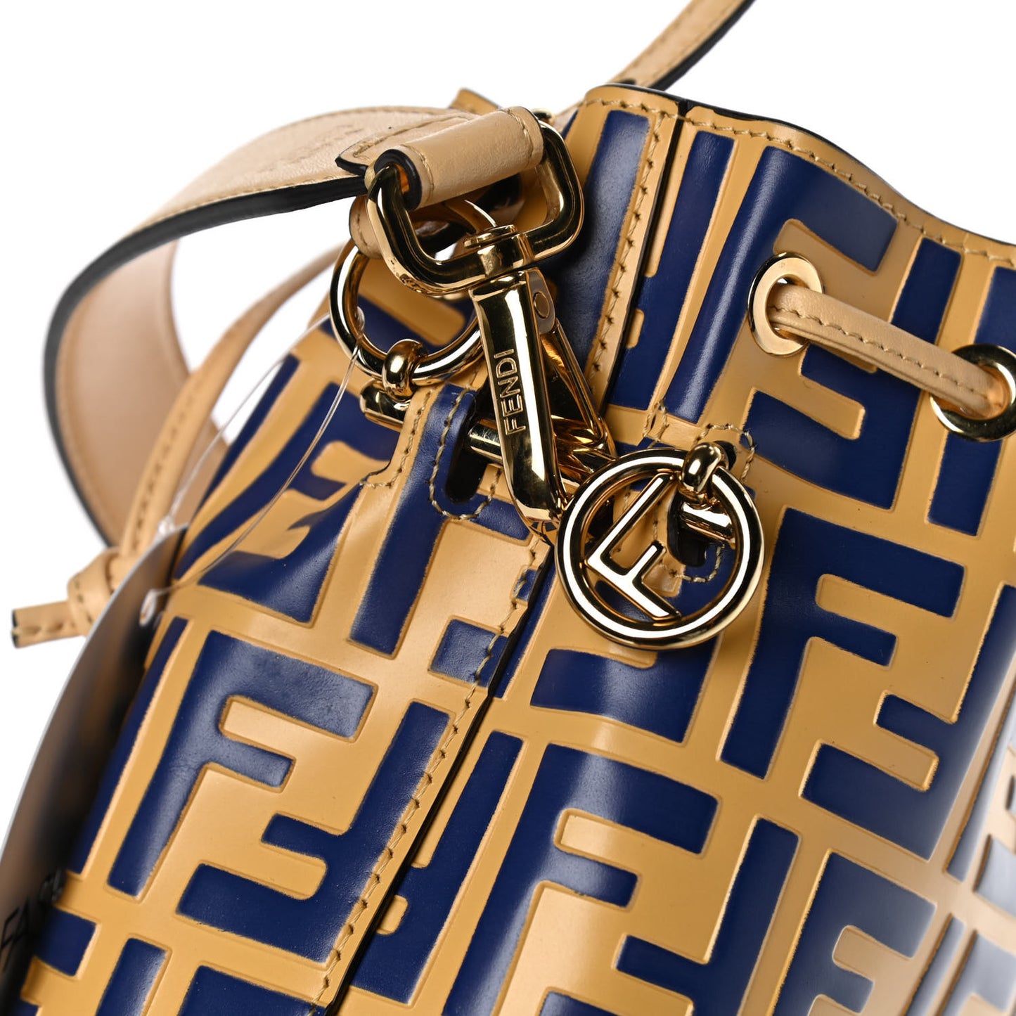 Vitello Liberty F is Fendi Bi-Color FF 1974 Embossed Mini Mon Tresor Bucket Bag Savana Blue Elettrico