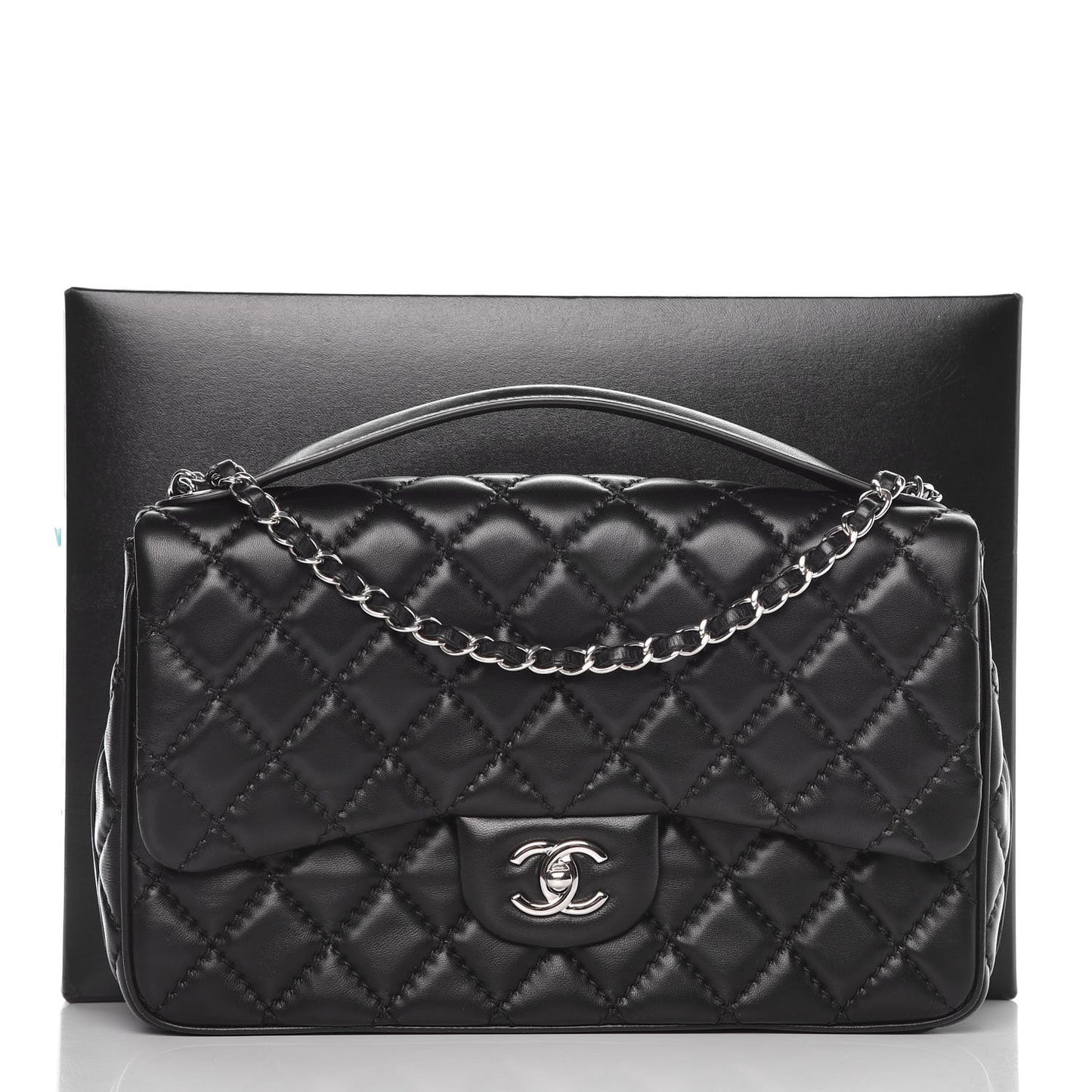 Lambskin Quilted Jumbo Easy Carry Flap Black