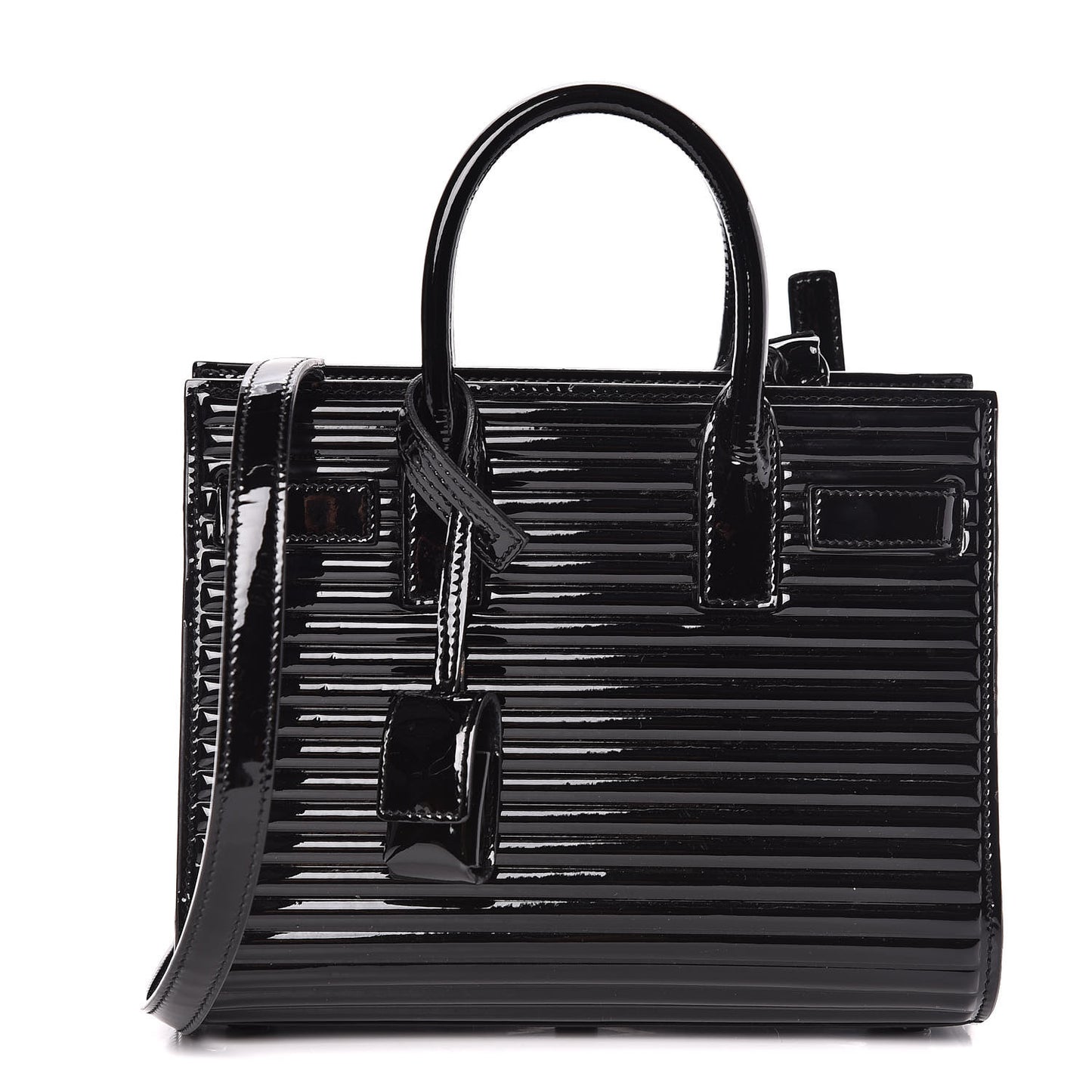 Ribbed Patent Calfskin Nano Sac De Jour Black