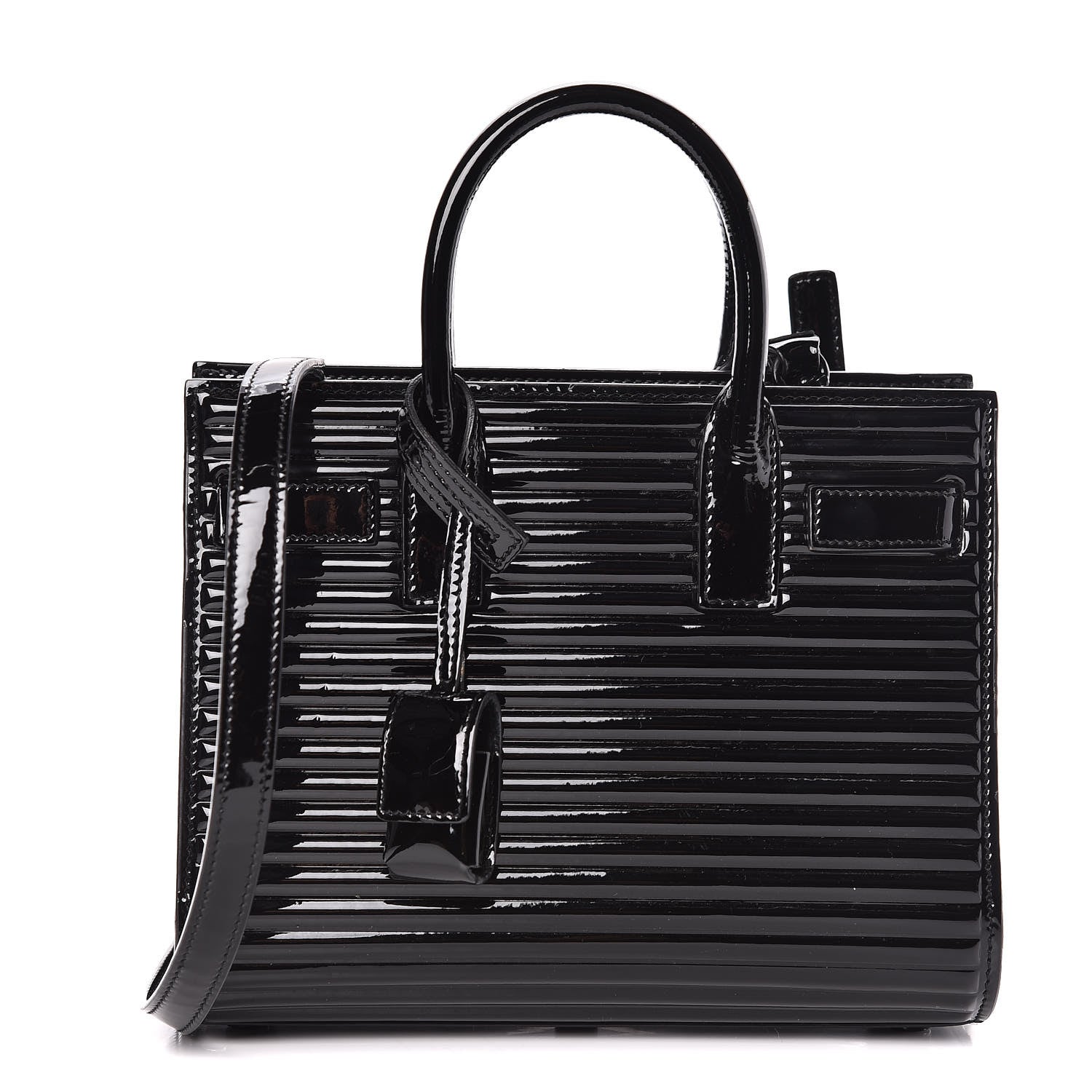 Saint Laurent Ribbed Patent Calfskin Nano Sac De Jour Black 1 of 10