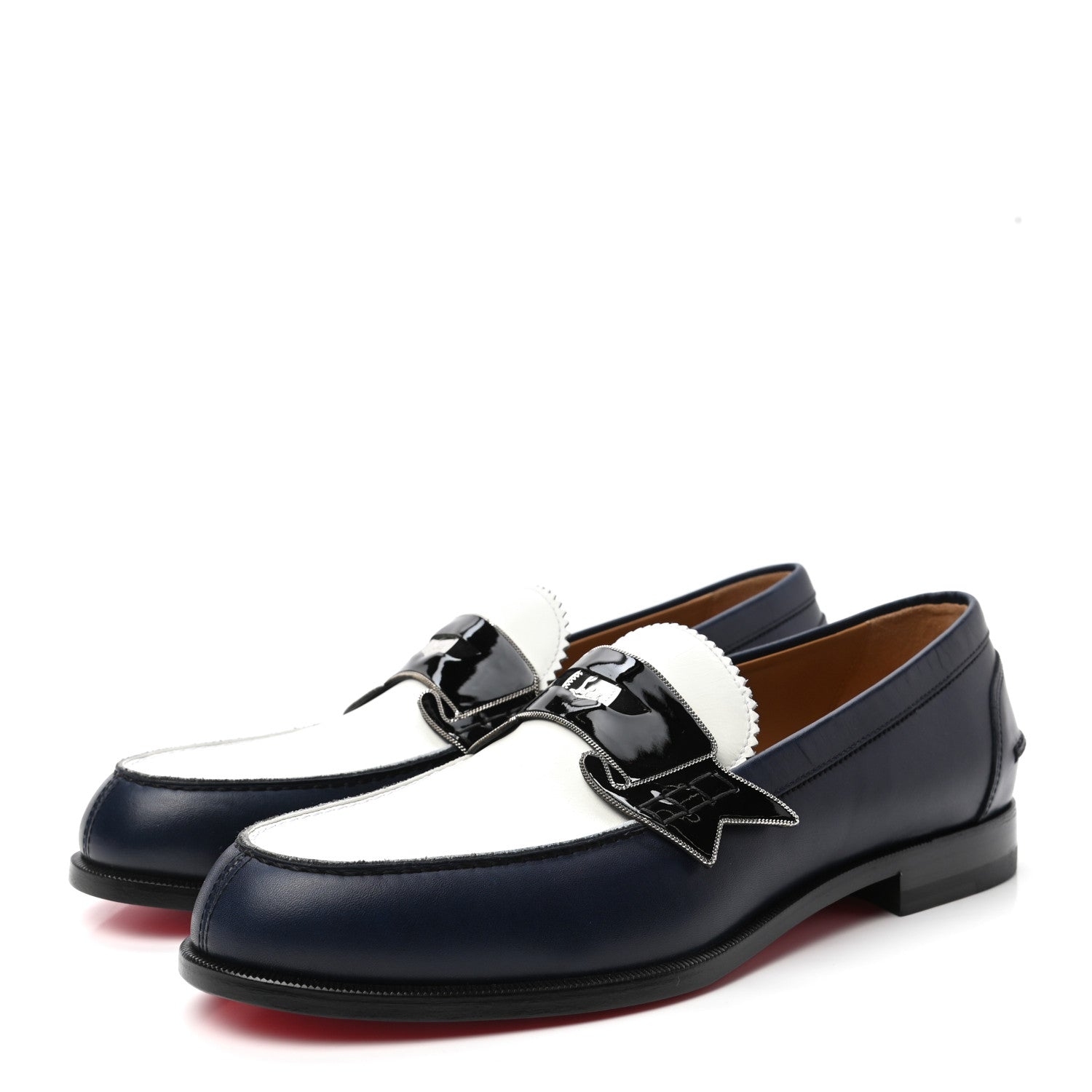 Christian Louboutin Calfskin Mens Monono Flat Loafers 41 Blue White 3 of 8