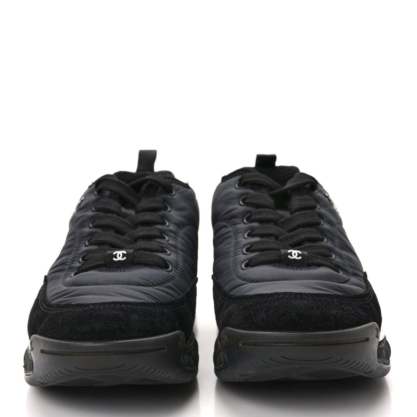 Nylon Suede Calfskin CC Sneakers 39.5 Black