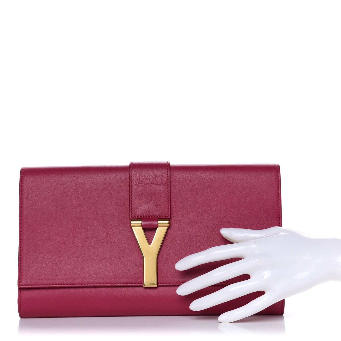 Calfskin Classic Y Ligne Clutch Fuchsia