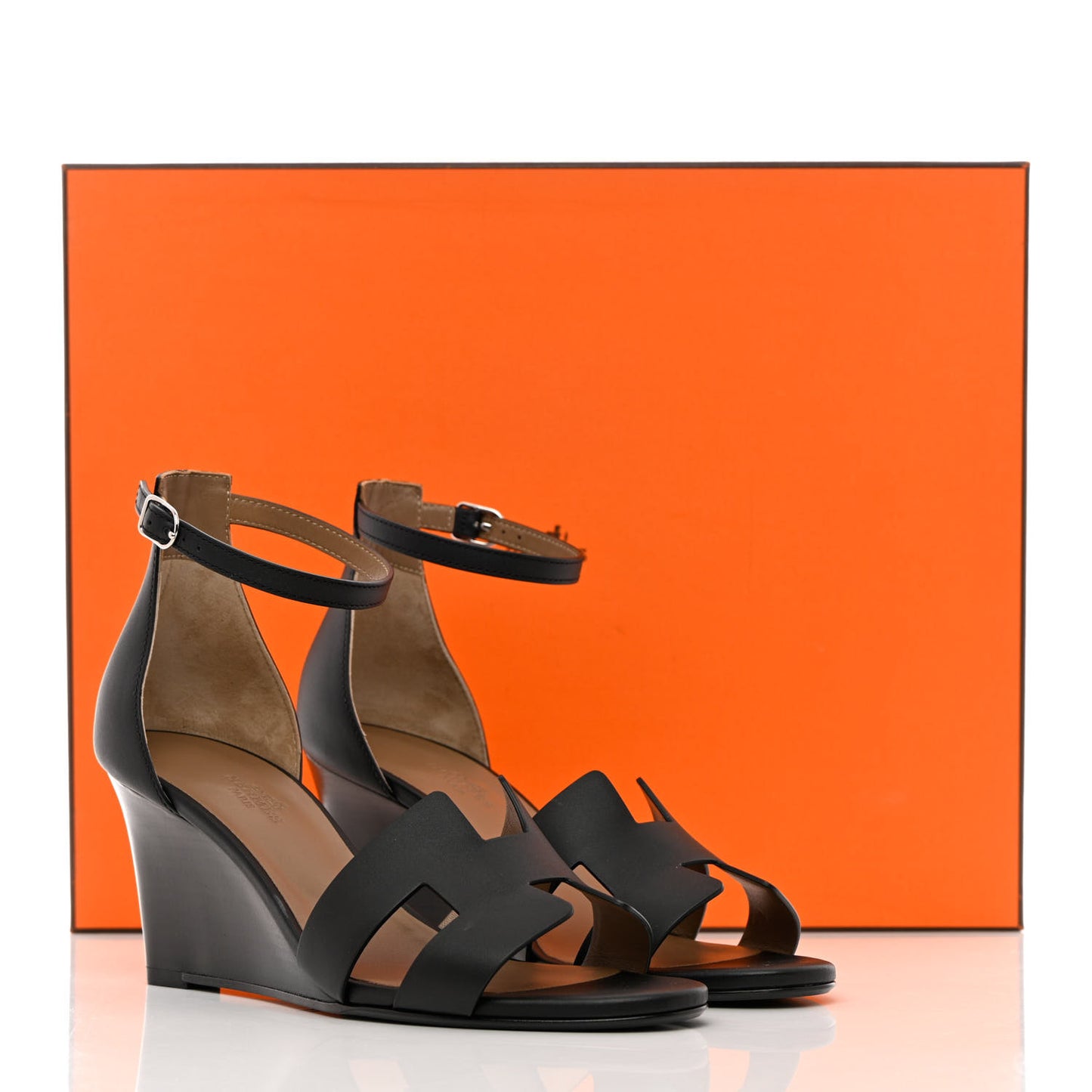 Calfskin Legend Wedge Sandals 38 Black