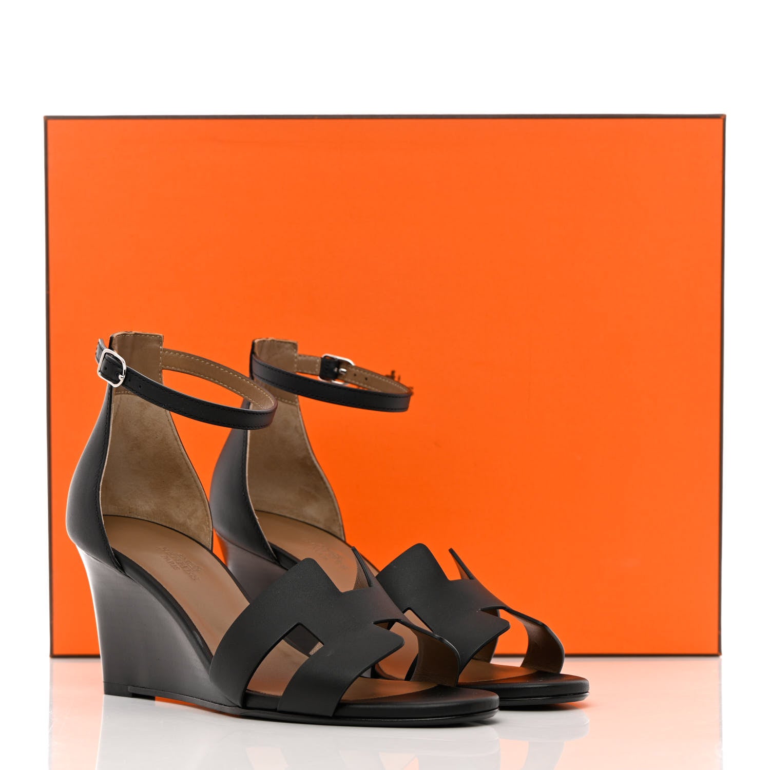 Hermes Calfskin Legend Wedge Sandals 38 Black 11 of 11