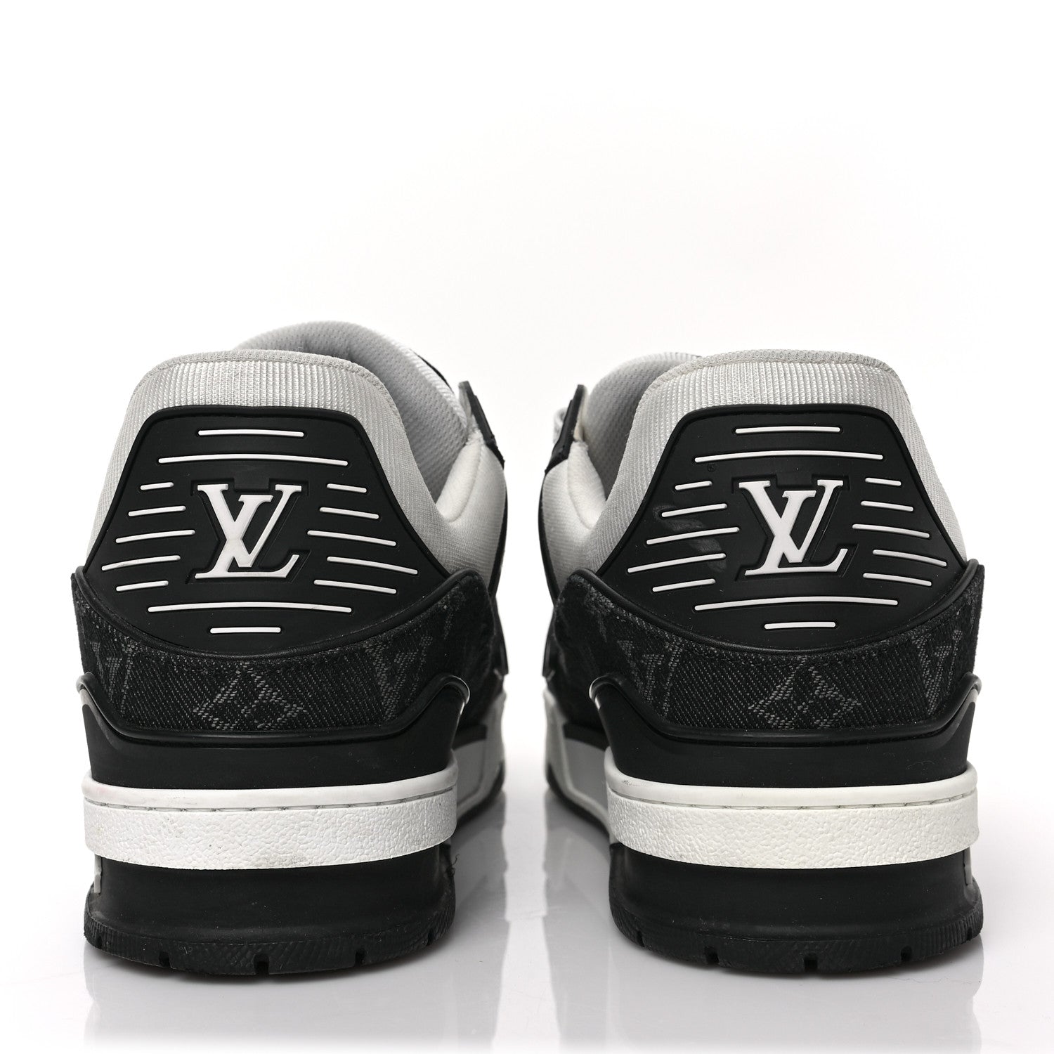 Louis Vuitton Calfskin Monogram Denim Mens LV Trainer Sneakers 9 Black 5 of 9