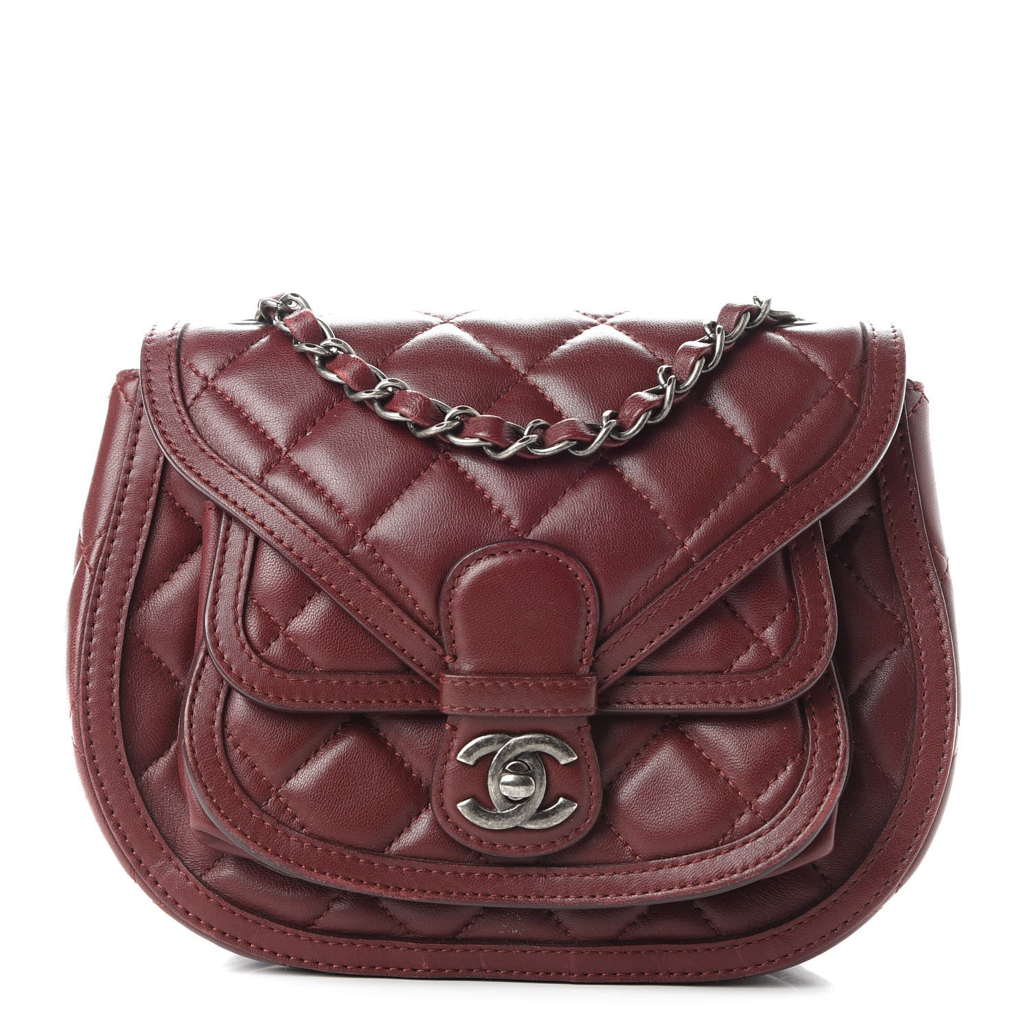 Chanel Lambskin Quilted Saddle Bag Dark Red 1 of 9