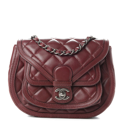 Chanel Lambskin Quilted Saddle Bag Dark Red 1 of 9