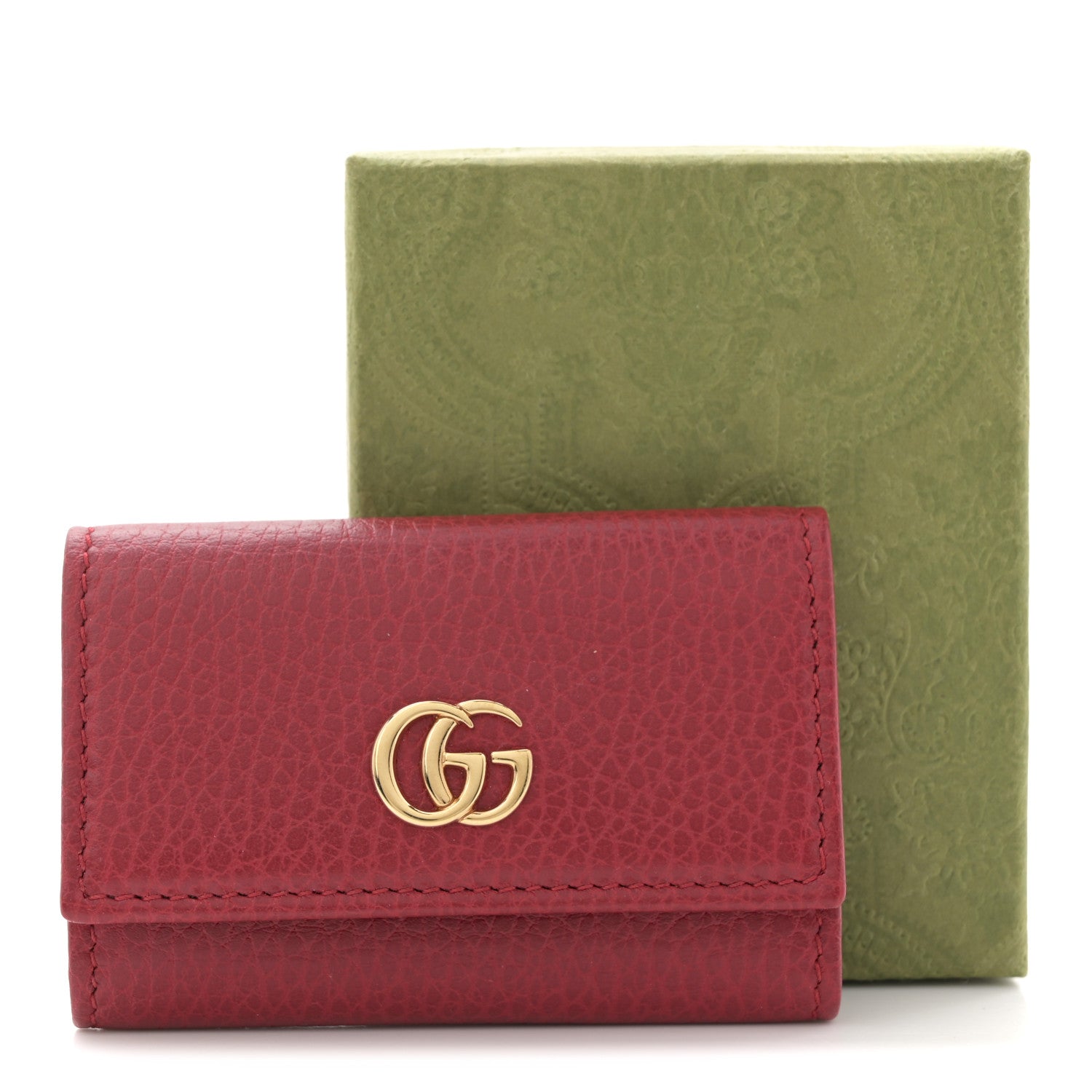 Gucci Pebbled Calfskin GG Marmont 6 Key Holder Hibiscus Red 8 of 8