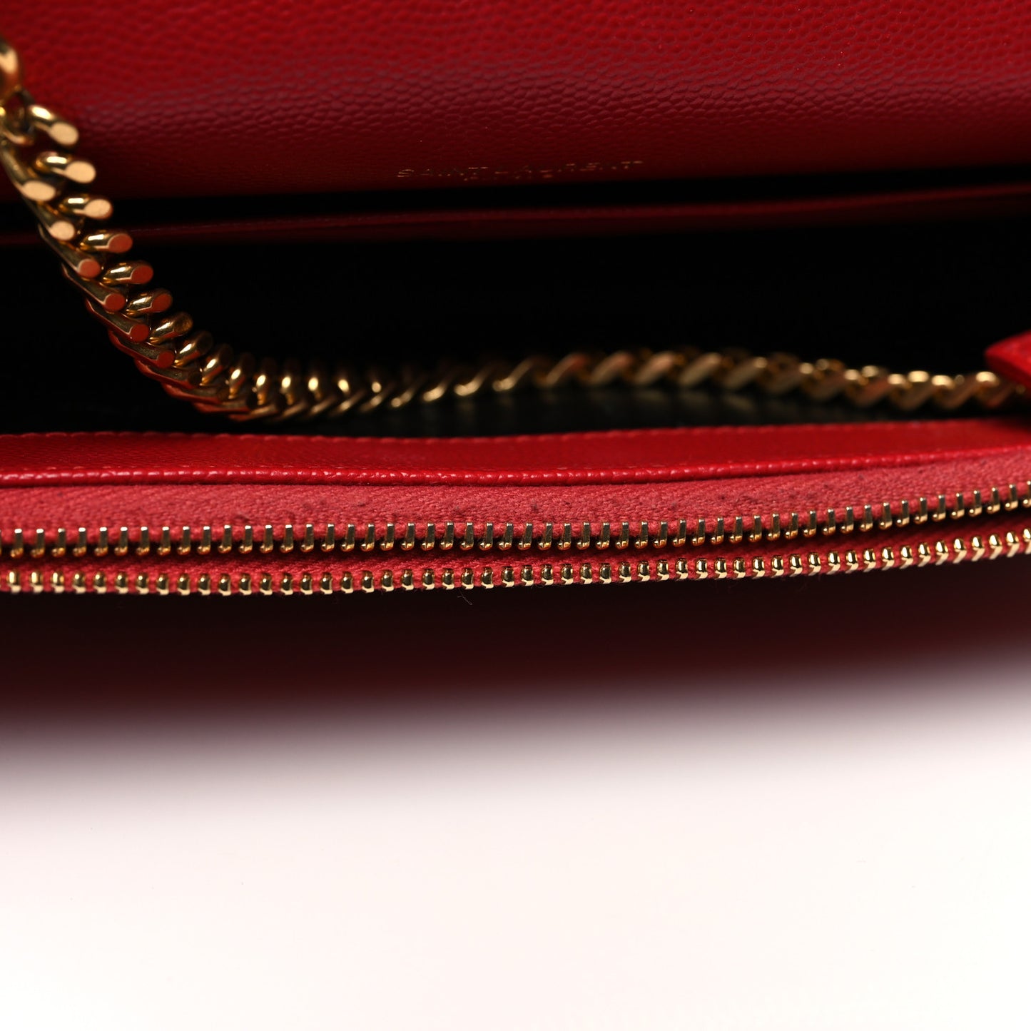 Grain De Poudre Matelasse Chevron Monogram Envelope Chain Wallet New Red
