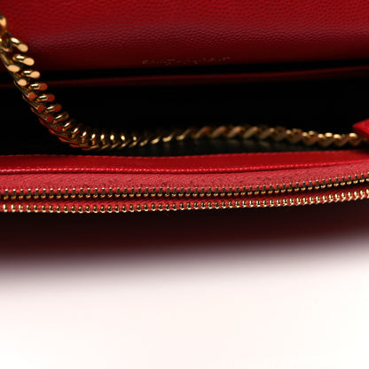 Saint Laurent Grain De Poudre Matelasse Chevron Monogram Envelope Chain Wallet New Red 14 of 18
