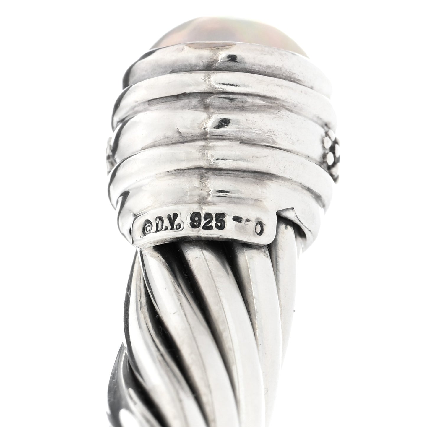 DAVID YURMAN Sterling Silver Pearl Diamond 10mm Cable Classics Hinged Bracelet