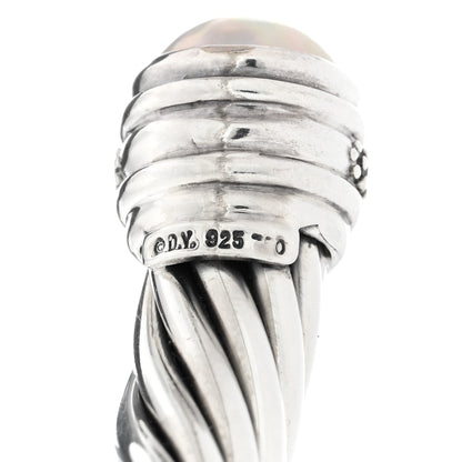 David Yurman DAVID YURMAN Sterling Silver Pearl Diamond 10mm Cable Classics Hinged Bracelet 3 of 3