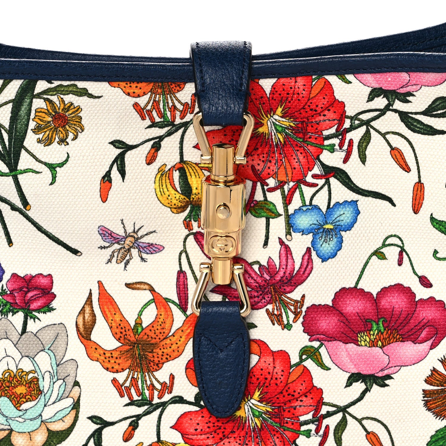 Gucci Canvas Flora Medium Jackie Hobo Blue Agata 9 of 13