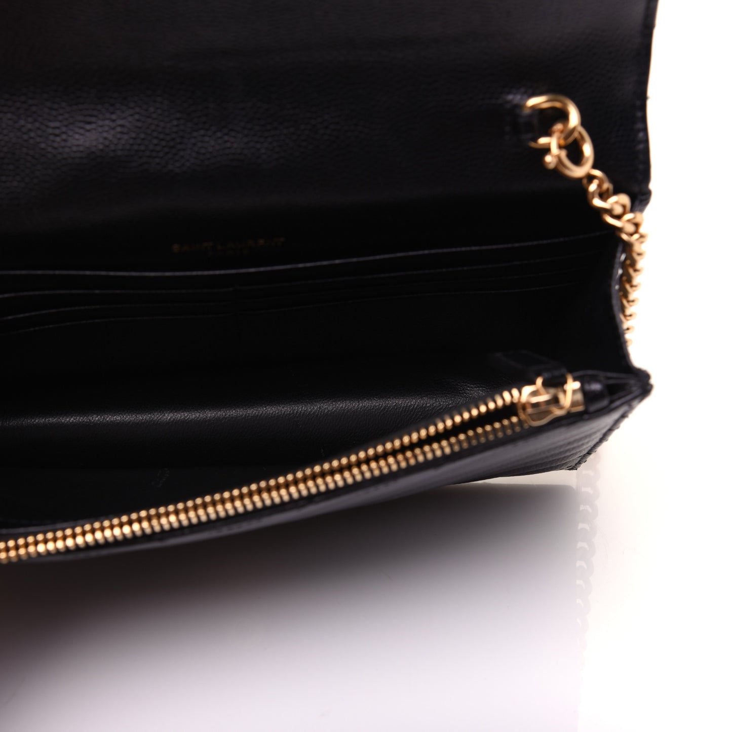 Grain De Poudre Matelasse Chevron Monogram Envelope Chain Wallet Black