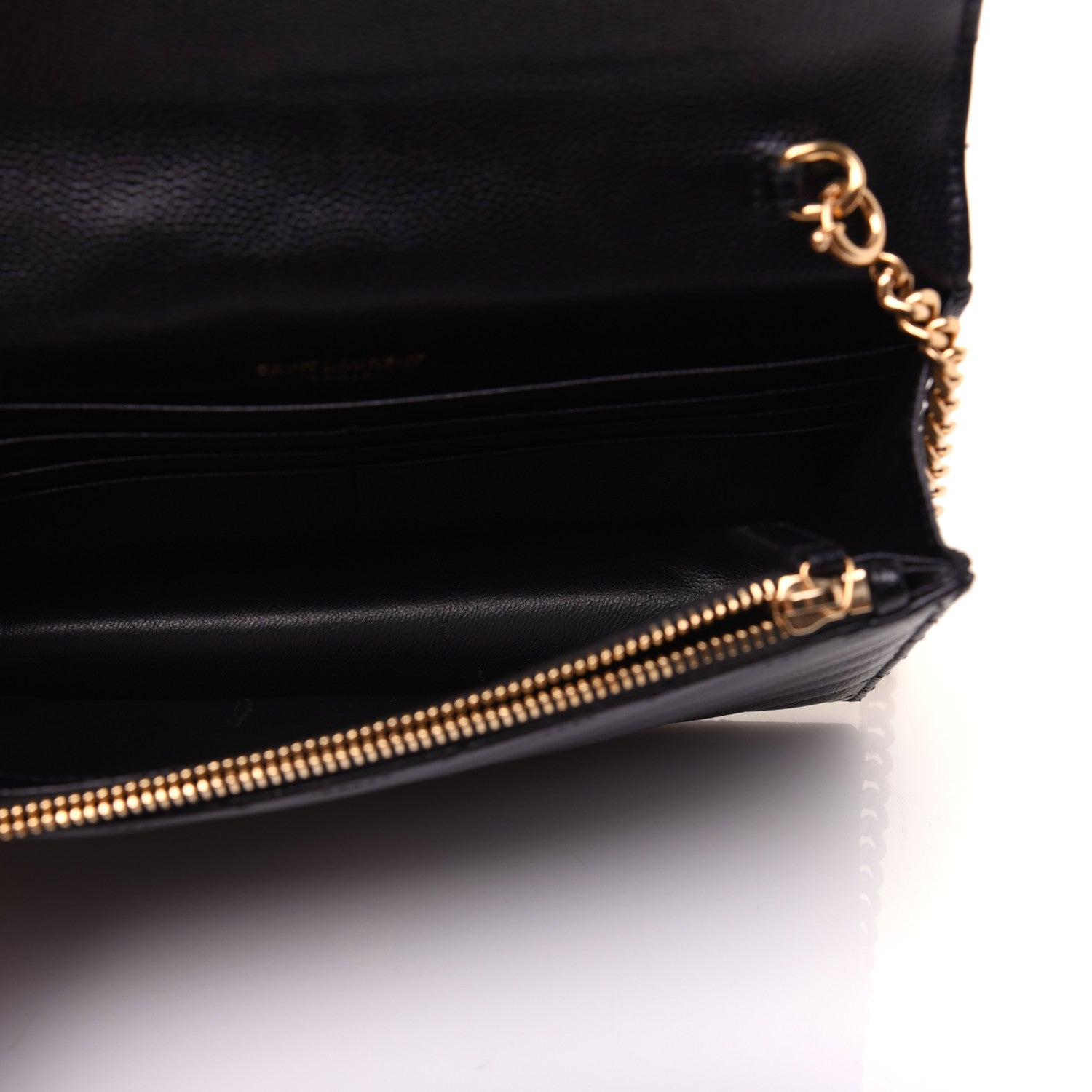 Saint Laurent Grain De Poudre Matelasse Chevron Monogram Envelope Chain Wallet Black 5 of 14