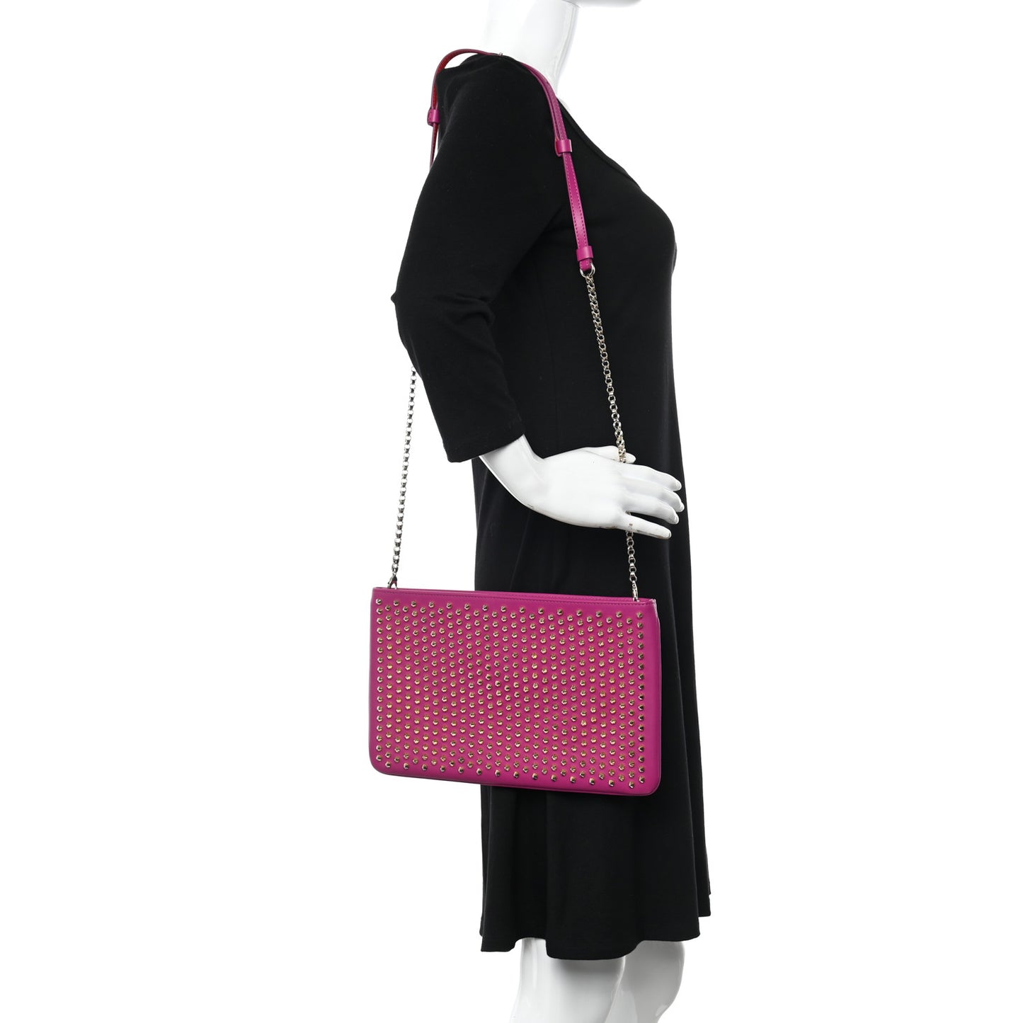 Calfskin Studded Loubiposh Chain Clutch Rose Indien Gold