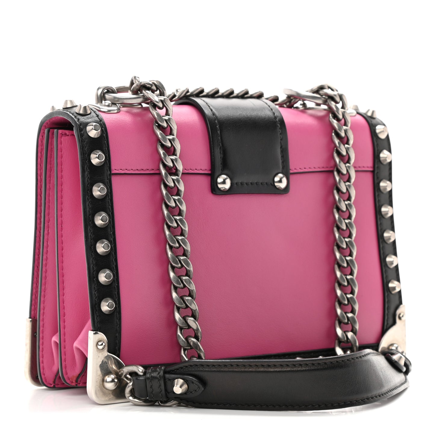City Calf Saffiano Studded Cahier Bag Fuxia Black