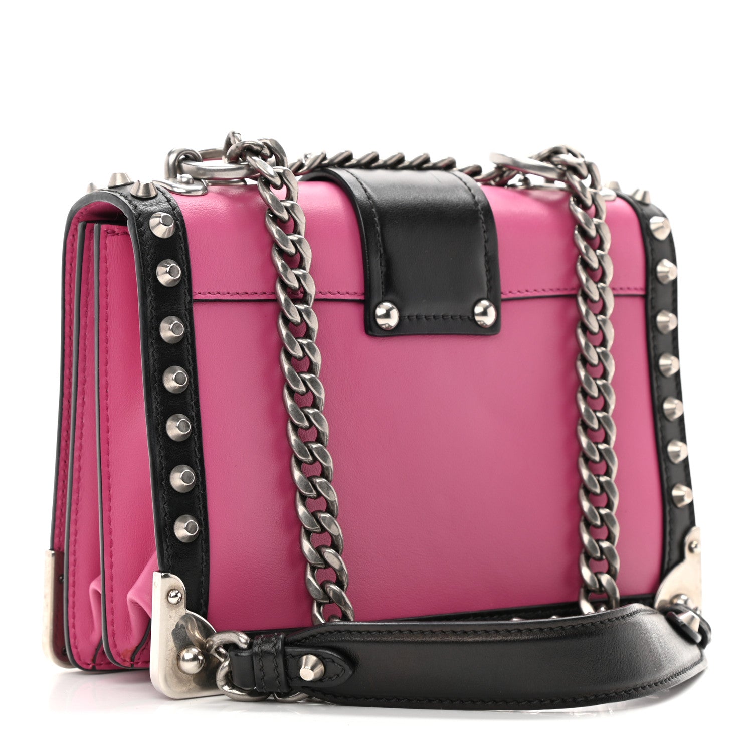 Prada City Calf Saffiano Studded Cahier Bag Fuxia Black 3 of 15