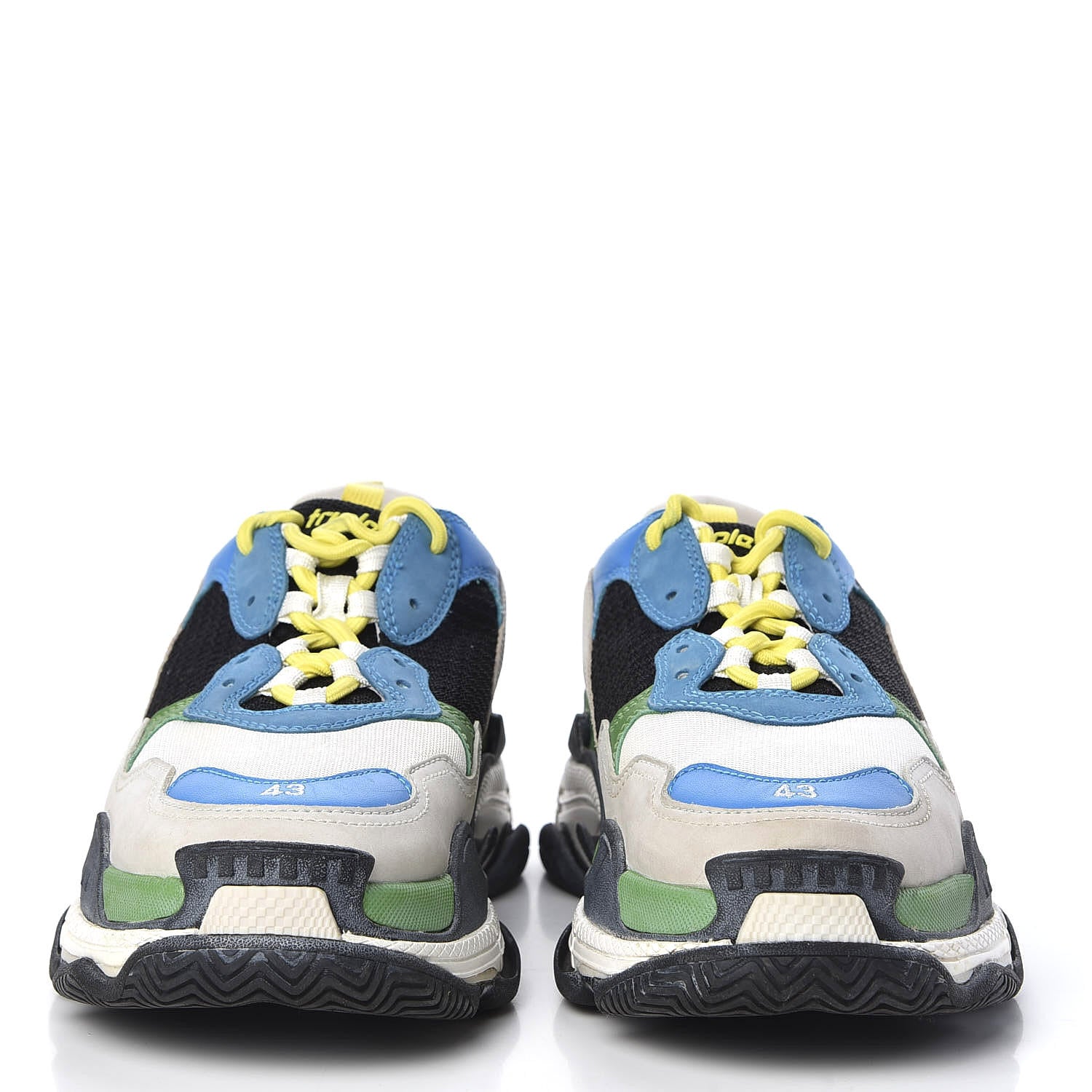 Balenciaga Fabric Mesh Nappa Mens Triple S Sneakers 43 Bleu White Vert Jaune 2 of 7