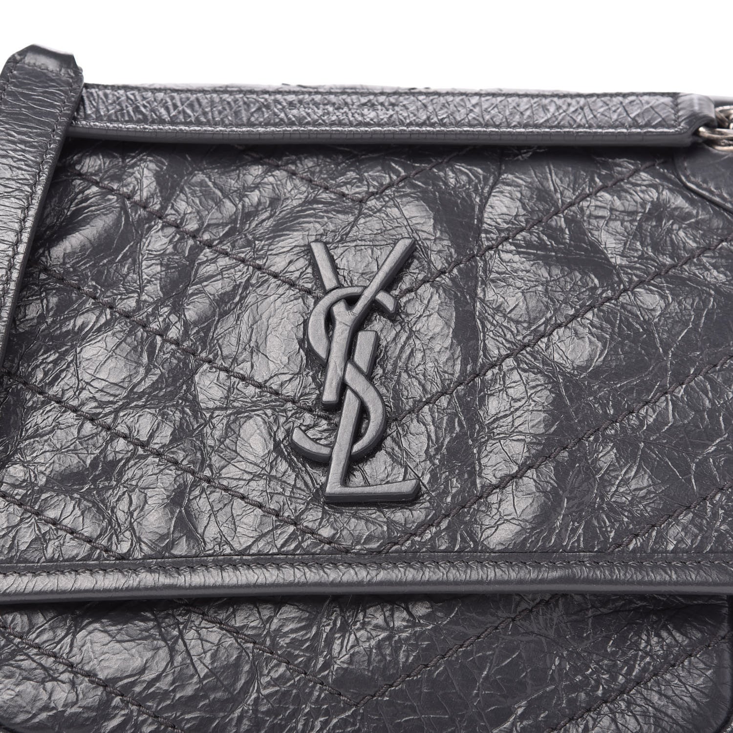 Saint Laurent Crinkled Calfskin Matelasse Monogram Baby Niki Chain Satchel Storm 11 of 12