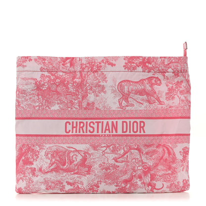 Christian Dior Canvas Embroidered Toile De Jouy Diortravel Zipped Pouch Candy Pink 1 of 8