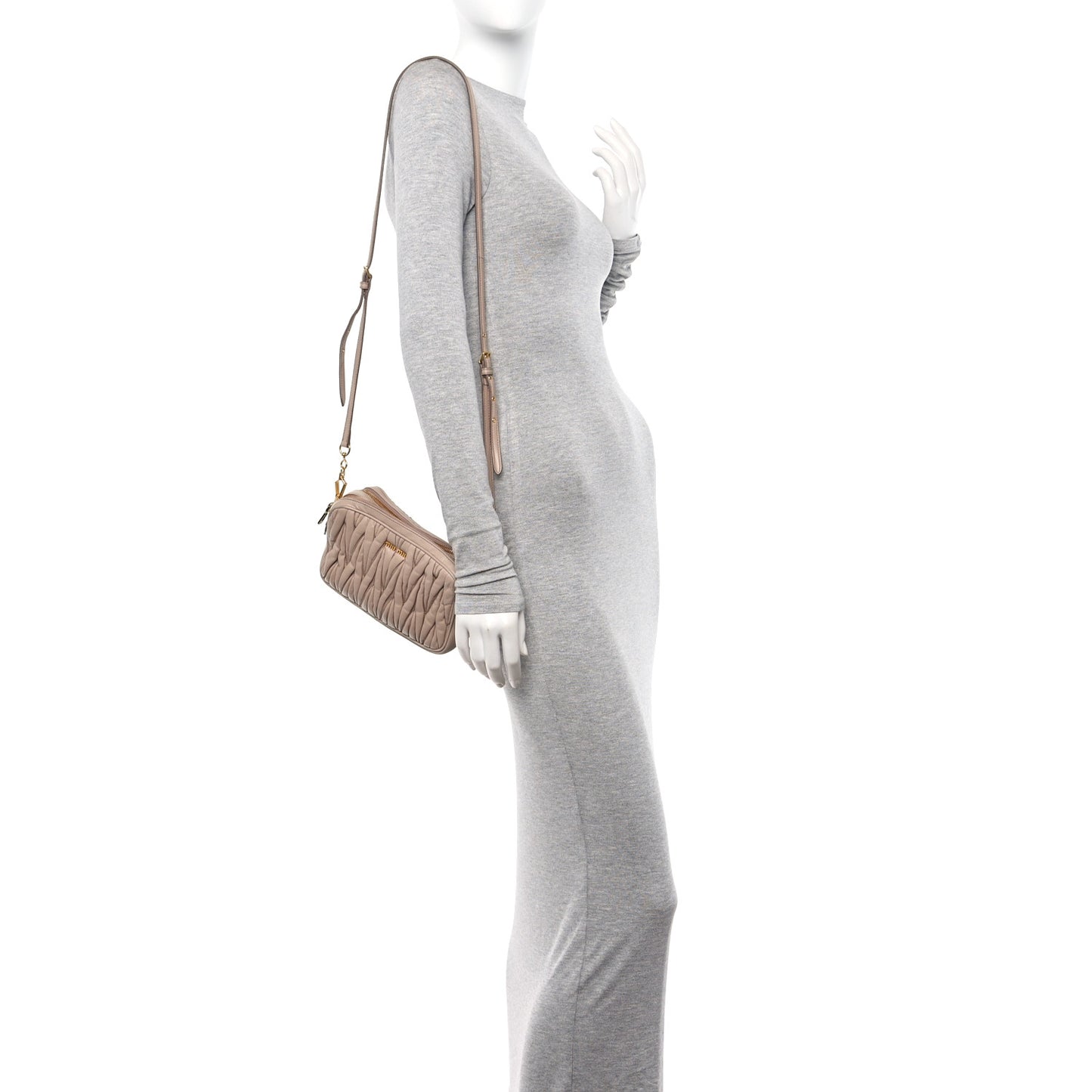 Nappa Matelasse Double Zip Shoulder Bag Cammeo