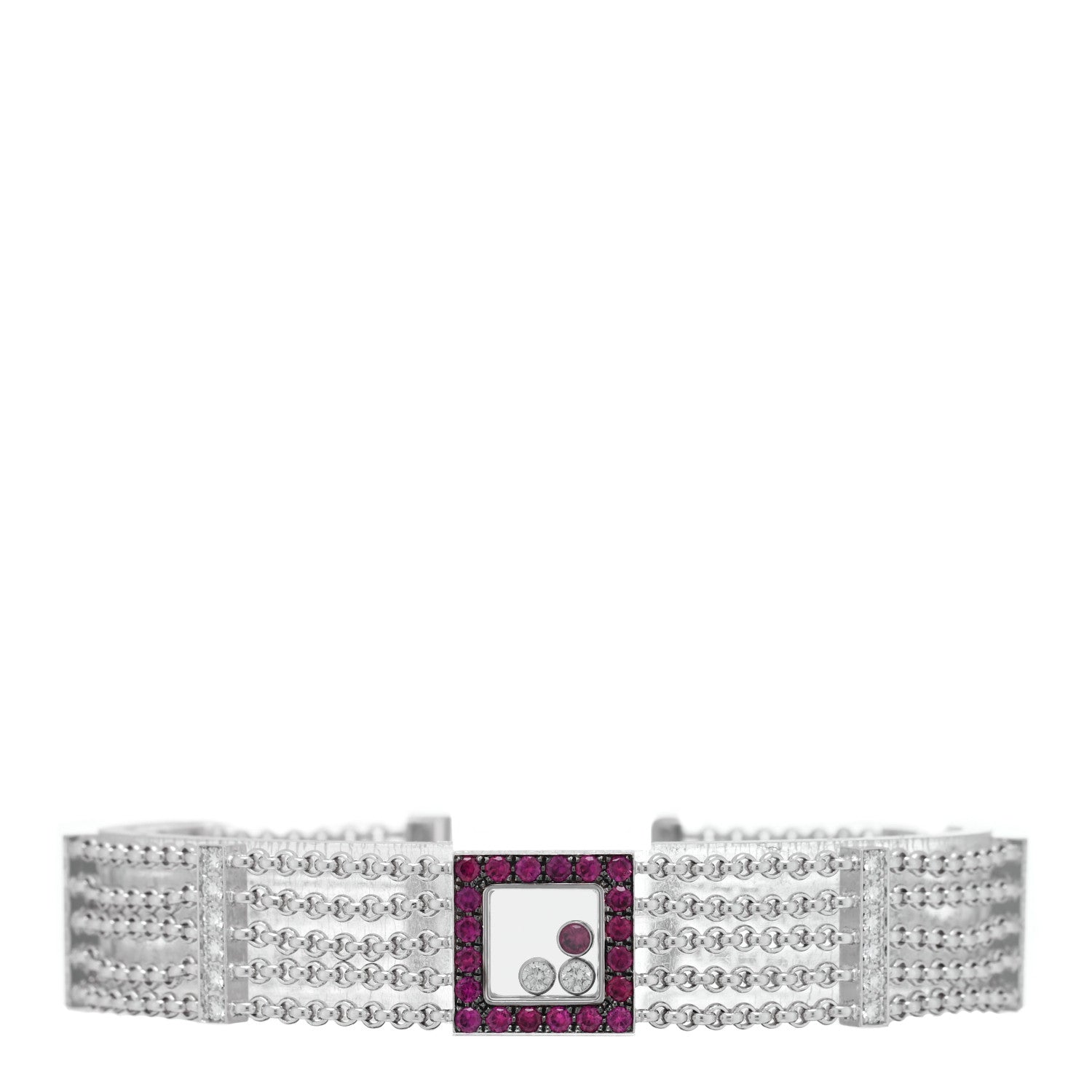 Chopard 18K White Gold Diamond Ruby Happy Diamonds Curve Bracelet 1 of 3