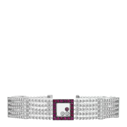 Chopard 18K White Gold Diamond Ruby Happy Diamonds Curve Bracelet 1 of 3