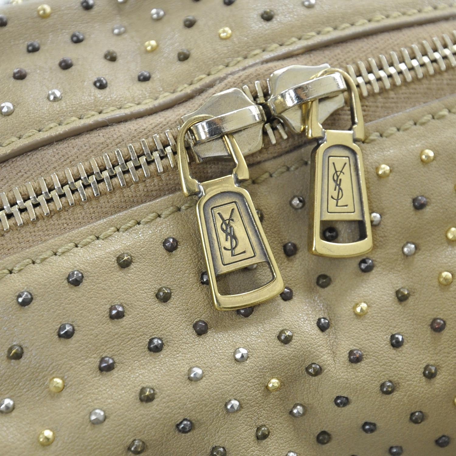 Saint Laurent Leather Studded Easy Rock Satchel Wheat 9 of 9