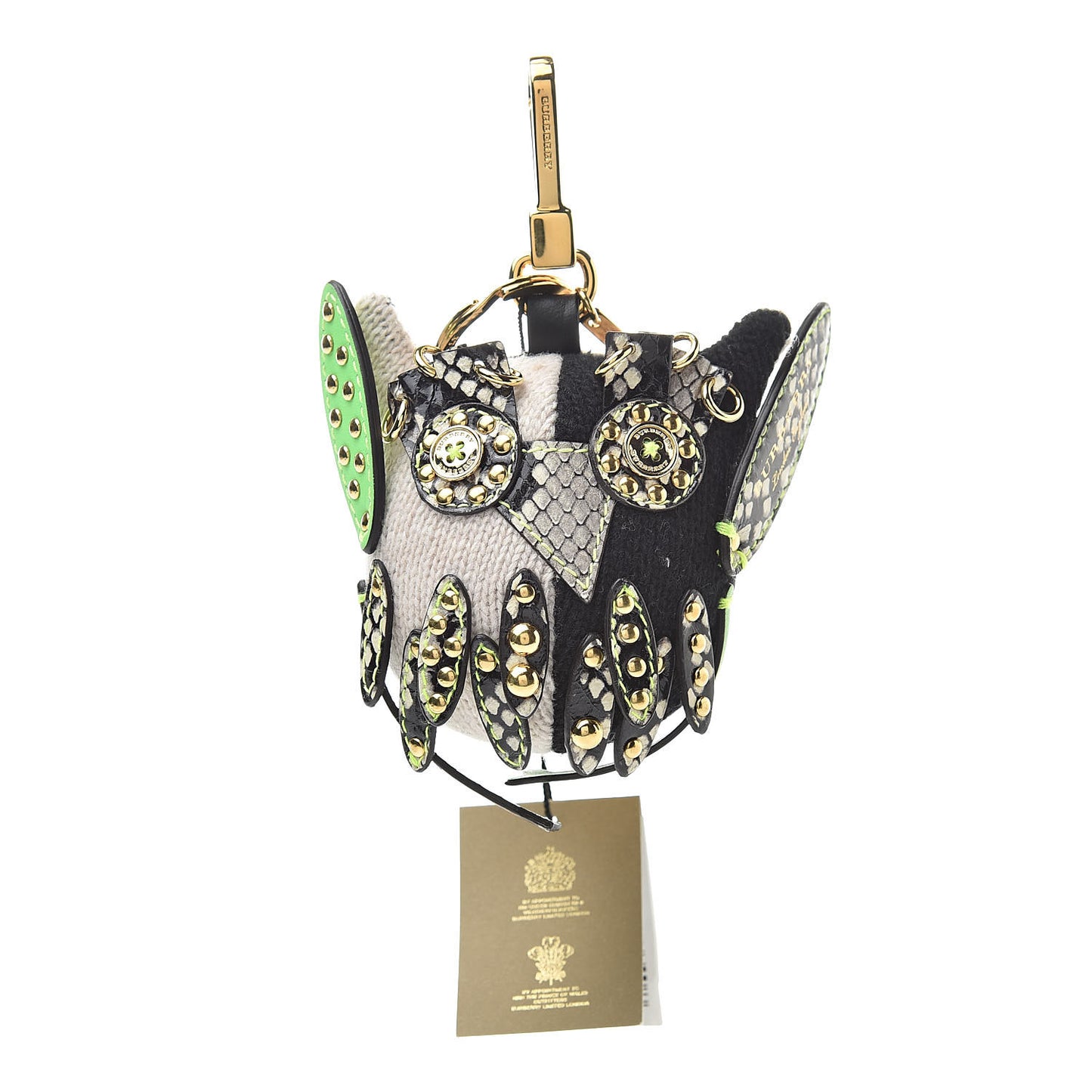 Calfskin Wool Cashmere Studded Mavis The Owl Bag Charm Grey Multicolor