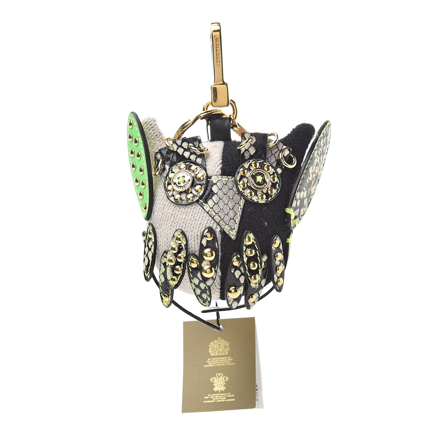 Burberry Calfskin Wool Cashmere Studded Mavis The Owl Bag Charm Grey Multicolor 1 of 4