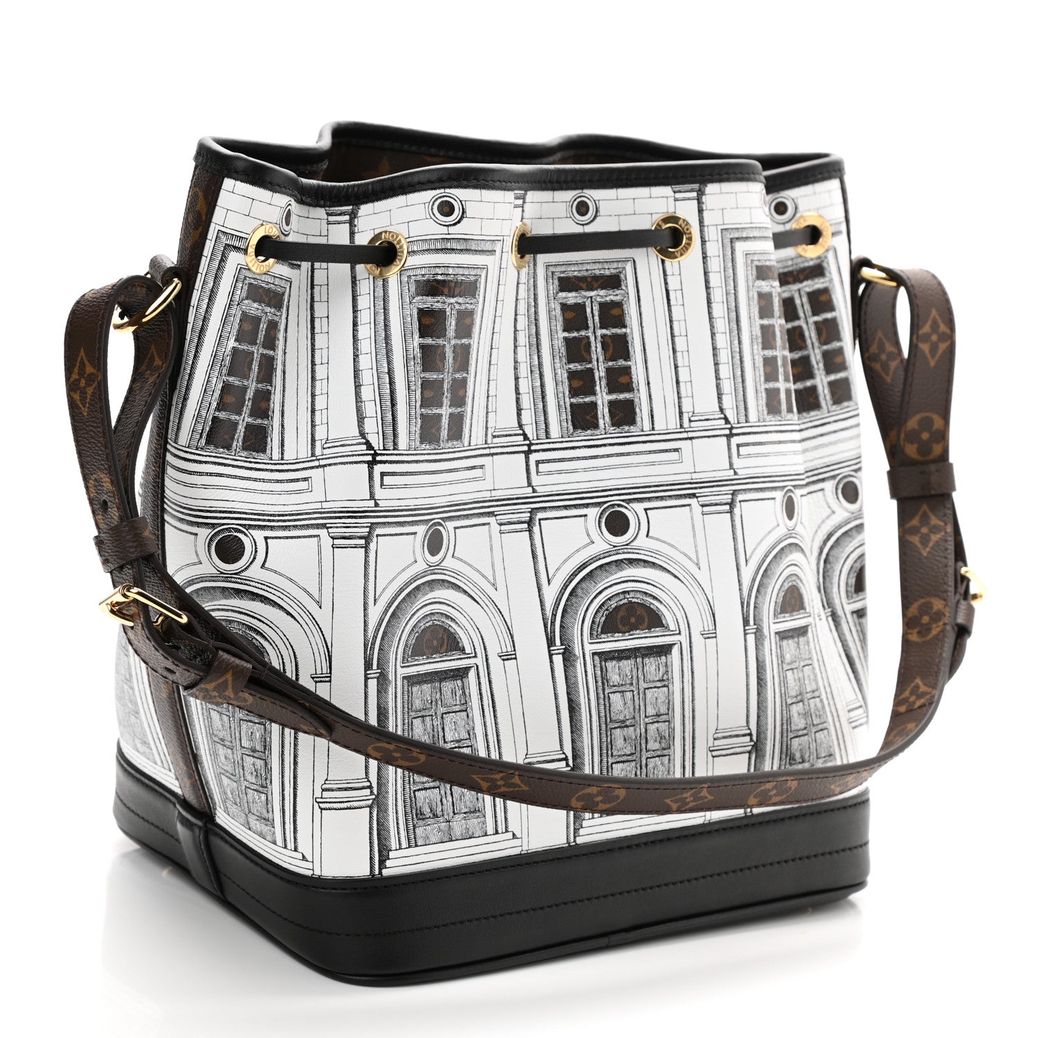Louis Vuitton X FORNASETTI Calfskin Architettura Noe MM Black White 3 of 7