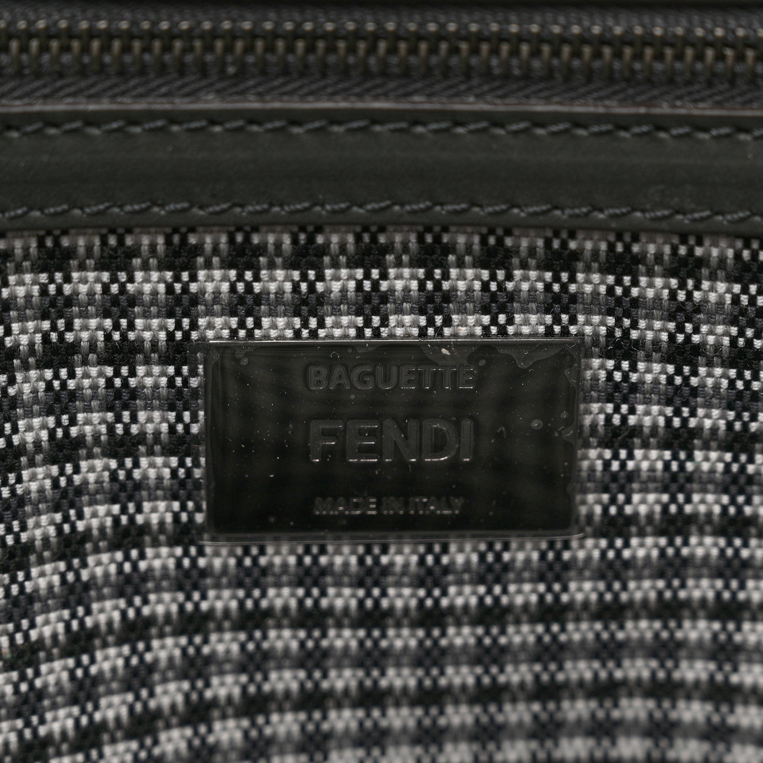 Fendi Wool Vitello King Houndstooth FF Embroidered Baguette Grigio Anthracite 5 of 7