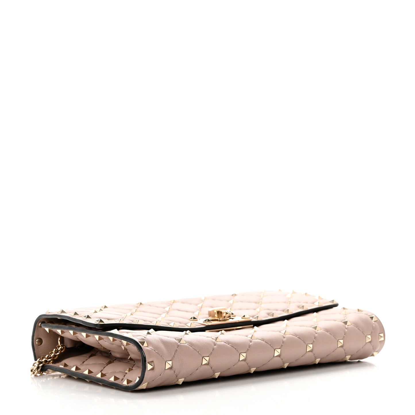 Lambskin Rockstud Spike Wallet on Chain Poudre